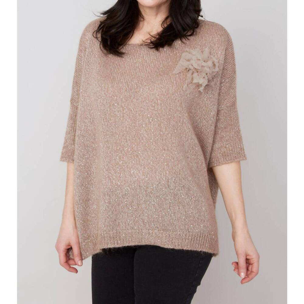 NEW RENUAR flower applique sweater in latte